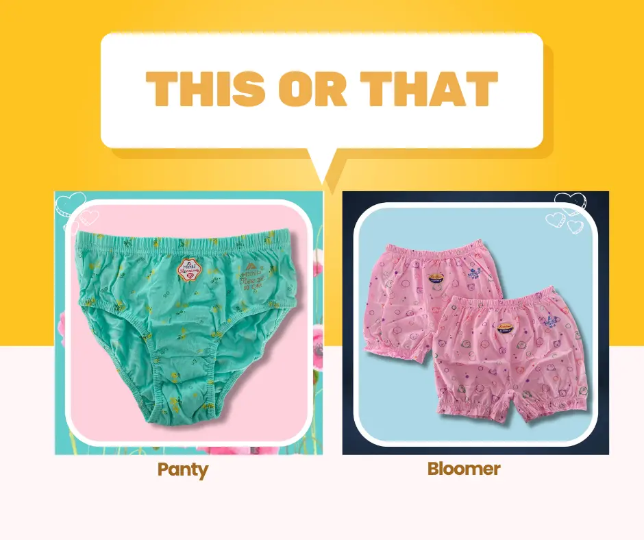 Cotton panty and cotton bloomer side by side, showing the difference in leg length